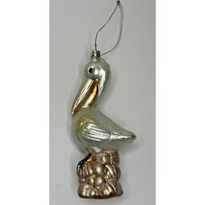 Pelican Blown Glass Christmas Ornament Gold Glitter Beach Sea Summit